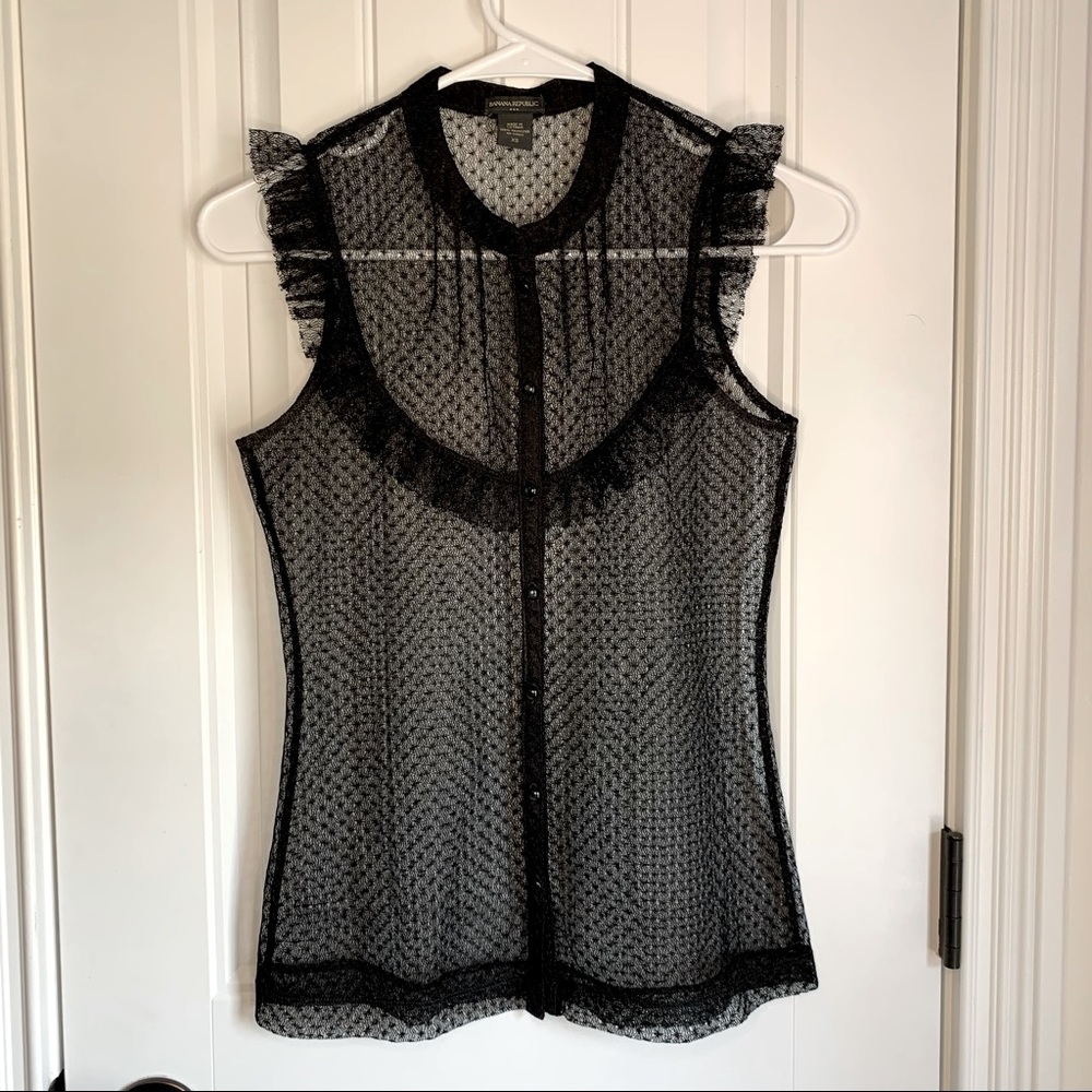 Banana Republic Vintage Style Black Sheer Lace Top